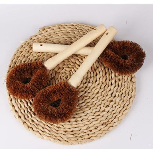 Natural Coconut Palm Pot Brush with Wooden Handle Kitchen Wood Brush Washing Pot Brush Pot Long Handle Brush Pot Brush Set