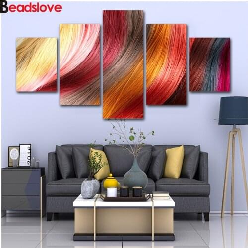 Colorful Salon hair Square Round Drill Mosaic Diamond Painting Cross Stitch DIY 5D Full Embroidery 5 pcs wall decor