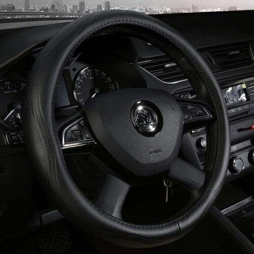 Leather car steering wheel cover car styling sports car steering wheel cover slip For Skoda Octavia Car accessories