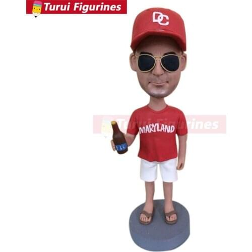 Cool Guy Fully Customer Design Bobble Head Clay Figurines Based on Customers' Photos Using As Wedding or Birthday Cake Topper, G
