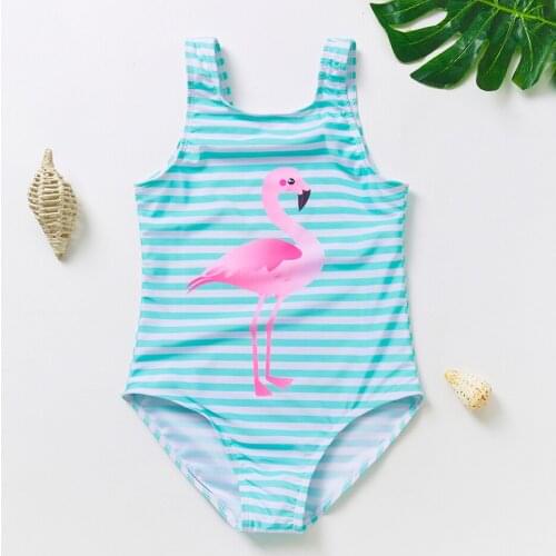 2-9years Girls Swimsuit 2021 Flamingo Style Children Swimwear Two Piece Striped Flamingo Bathing Suit 2021 Style 1119