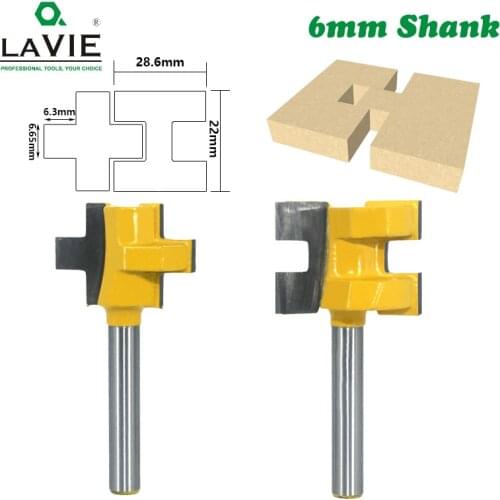 LAVIE 2pcs 6mm Shank T-Slot Tenon Milling Cutter Carving Knife Square Tooth Router Bits for Wood Tool Woodworking MC01004-6