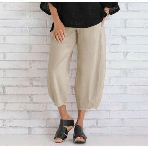 Summer Casual Street Daily Pocket Pants Plus Size Womens Cotton Linen Solid Baggy Harem Trousers Four Color Loose Pants S-5XL
