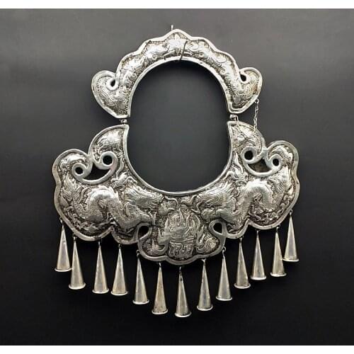 Hot sell new - free shipping Handmade Miao silver collar female folk style handmade Long Necklace lock necklace
