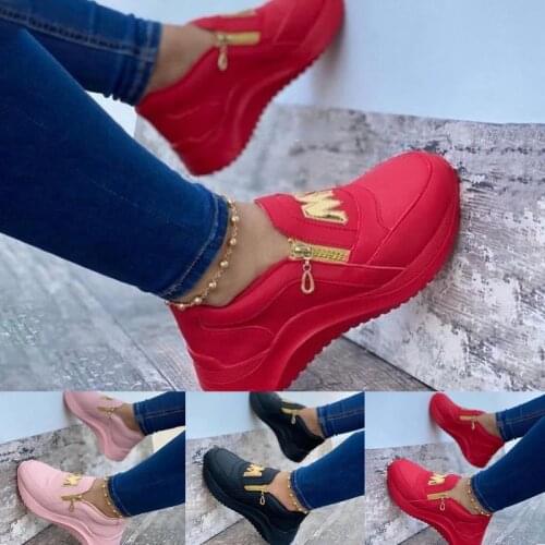 Comfortable Loafers With Casual Platform Shoes Wedges Thick Base Increased Ladies Single Lacing Shoes Zipper Vulcanized Shoes