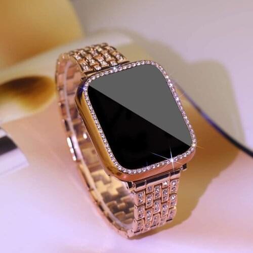 Metal Strap for Apple Watch Bnad 40mm 44mm 6 SE Woman Diamond Ring Stainless Steel Link Bracelet for iWatch 42mm 38mm 5 4 3