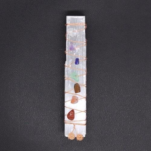 Trendy-beads Rose Gold Color Wire Wrap Irregular Shape Quartz with Small 7 Color Stone Chakra Pendant