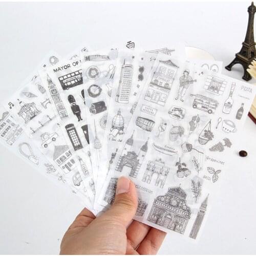 Clearance Sale 6Pcs New Arrive White & Black Transparent Sticker PVC Diary Notebook Craft & Scrapbooking Decoration Stickers