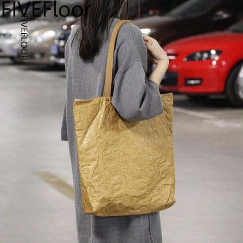 2021 New Pattern Korea Vintage DuPont Paper Handbag Solid Color Large Capacity Package Casual Light Canvas Woman Tote Bag