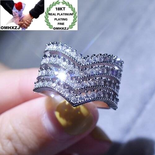 OMHXZJ RR1087 Wholesale European Fashion Hot Woman Girl Party Birthday Wedding Gift V Shape AAA Zircon 18KT White Rose Gold Ring