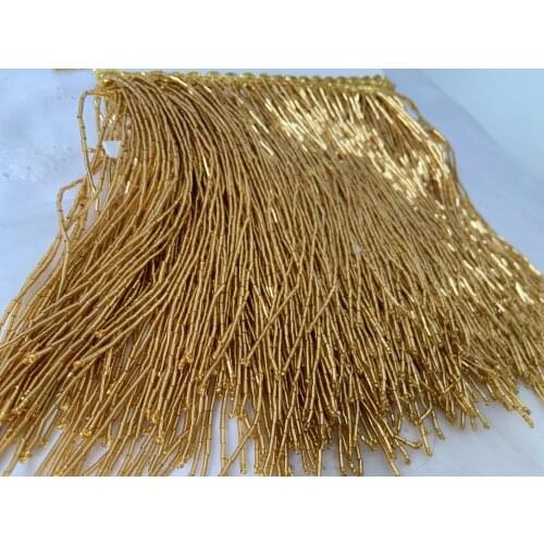1 Yard Gold Bead Fringe Trim For Haute Couture Handmade Bead Fringe Tassel Seed Beads Fringe Millinery Crafts Costumes