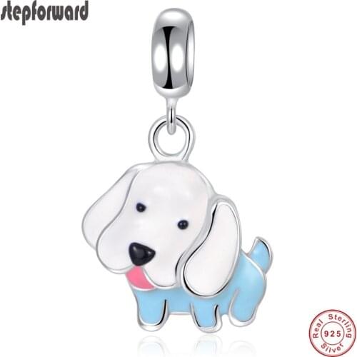 925 Sterling Silver Cute Dog Hanging Charm For Bracelet And Necklace Hot Sale Good Quality Enamel Design Charms
