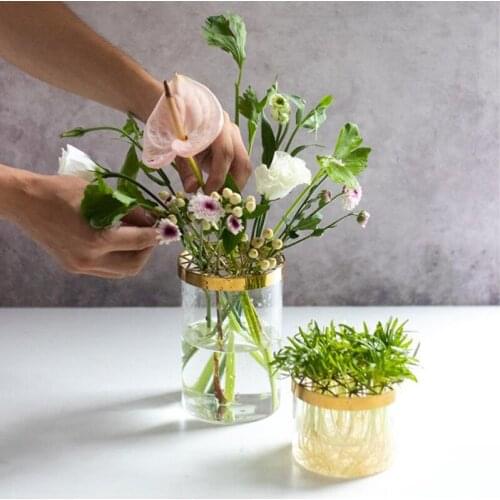Phnom Penh Checkered Glass Transparent Vase Home Decoration Ins Wind Fresh Flower Hydroponic Flower Arranging Device Golden Bott
