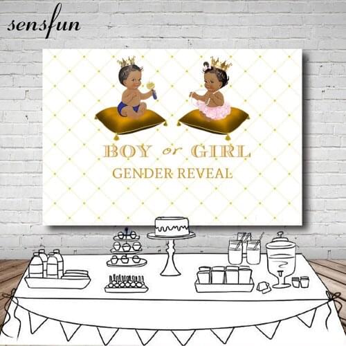 Sensfun Crown Boys Or Girls Gender Reveal Backdrop Modern Birthday Party Photography Backgrounds For Photo Studio 7x5FT Vinyl