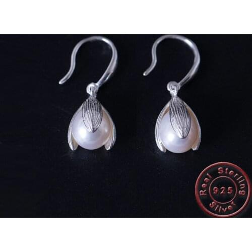 Amxiu Natural Freshwater Pearl Earrings Handmade 925 Silver Tulip Flower Earrings for Women Girls Ear Piercings Jewelry Brincos