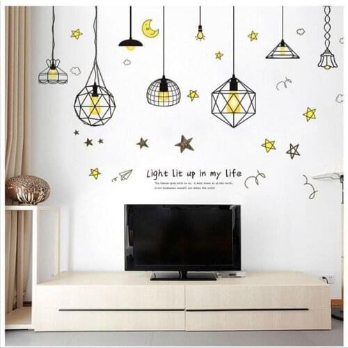 Modern Pentagram Wireframe Droplight Chandelier Wall Stickers Bedroom Living Room Children Room Decorative Decals Art Poster