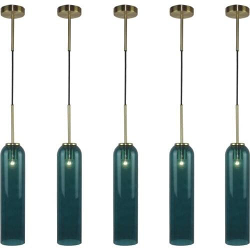 Modern Long Green / White Glass Bottle Lampshade with Copper Panel Droplight E27 Pendant Light for Lobby Restaurant Bar