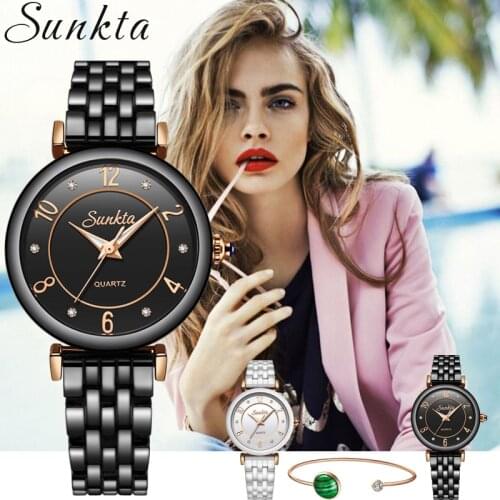 SUNKTA Womens Watch Top Brand Luxury Casual Fashion Watch Women Dress Sports Clock Quartz Waterproof Wristwatch Ladies Watch+Box