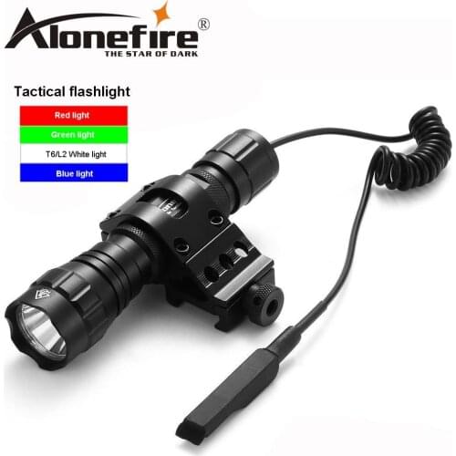 AloneFire 501Bs Tactical Flashlight Green LED Torch Flash Light Lantern with Mount Remote Control Pressure Switch