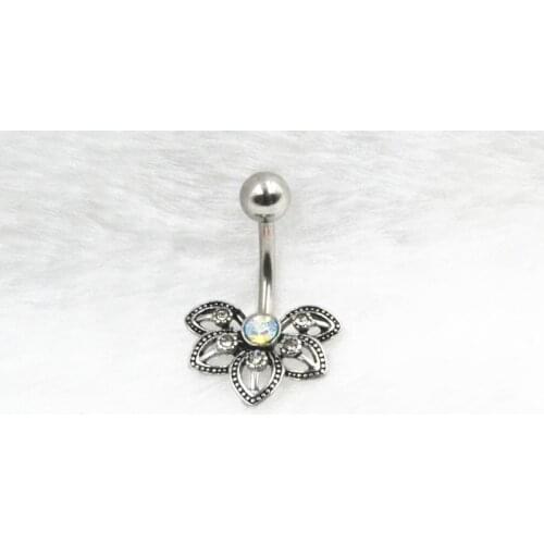 50PCS 14g All Stainless Steel Flower Crystal Gems Navel Belly Button Navel Piercing Jewelry New