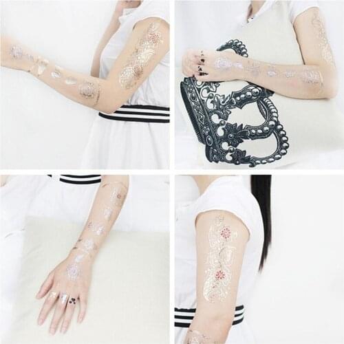 Waterproof Temporary Tattoo Sticker Metal Gold Silver Black Mandala Flower Jewelry Flash Tatoo Women Henna Body Art Fake Tatto