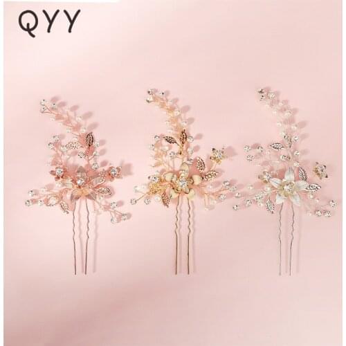 QYY Fashion Rhinestone Flower Hair Pins for Women Accessories Prom Silver Color Bridal Wedding Hair Jewelry Bride Headpiece
