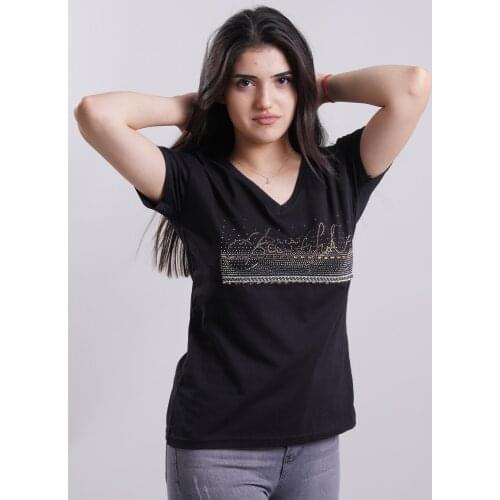 MANGA Womens Text Printed Stone T-shirt