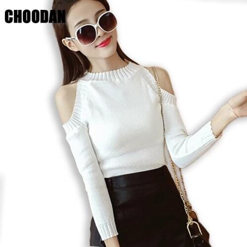 Knitting Sweater Women Sexy Off Shoulder Long Sleeve Pullover Autumn Winter 2018 New Fashion Female Fitness Shirt Striped Tops