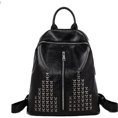 Famous Brand Designer Women Backpacks Rivet Vintage laptop rucksack purse shoulder bag Women Leather travel Backpack mochila