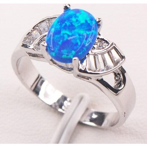 Blue Fire Opal 925 Sterling Silver Woman Ring Size 6 7 8 9 10 11 F591 Fashion Wholesale Jewelry Free Shipping
