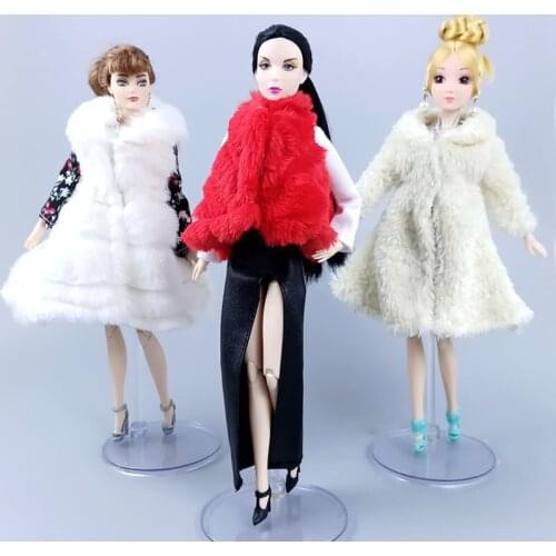 3sets/lot Lady Clothes Set for Barbie Doll Outfits Winter Costume Floral Dress Fur Coat 1/6 Doll Accessories Toys For Children