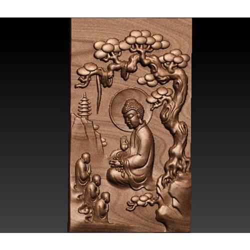 3d model relief for cnc or 3D printers in STL file Buddha sits in pine tree