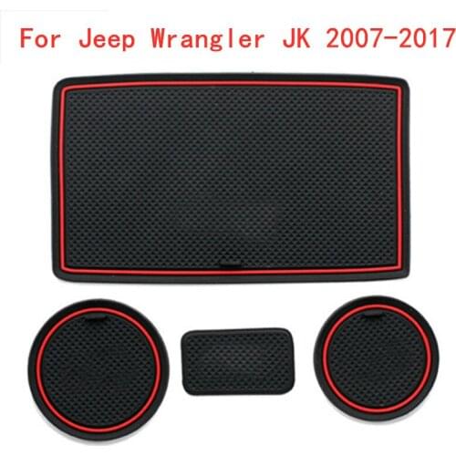 3D Rubber Mat For Jeep Wrangler JK 2007-2017 Door Slot Pad Cup Cushion Groove Mat Lnterior Anti Slip Mat Car Accessories