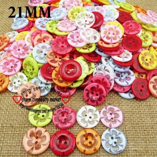 50PCS 21MM Flower pattern mixed Dyed resin cartoons buttons coat boots sewing clothes accessories P-083-21