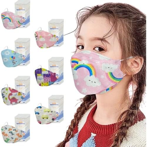 50pc Children Girls Protection Mask Rainbow Dinosaur Printed Face Mouth Mask For Kids Child 4d Breathable Masks Vip Decoration