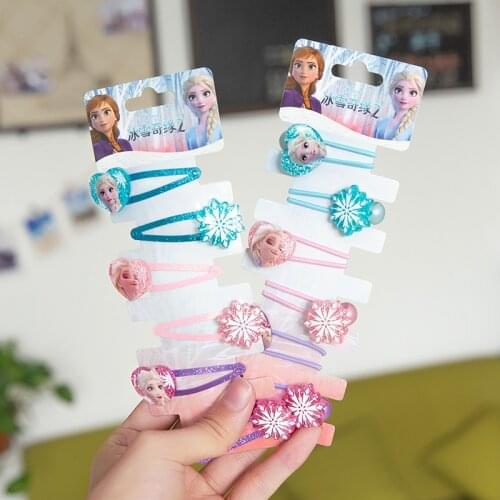 6PCS/Set Cartoon Disney Frozen 2 Elsa Girls Cute Hairpins For Kids Baby Headdress Side Plastic Clip Fashion Hair Accessories