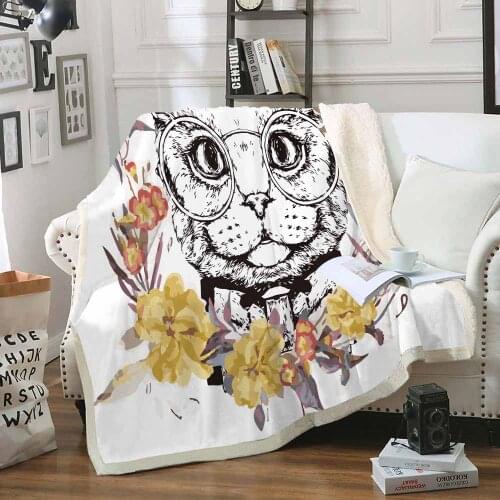 Big Eyes Cat Flower Throw Blanket Double Side Sherpa Coral Blankets for Kids Adults Cozy Winter Sheet Sofa Office Travel Blanket