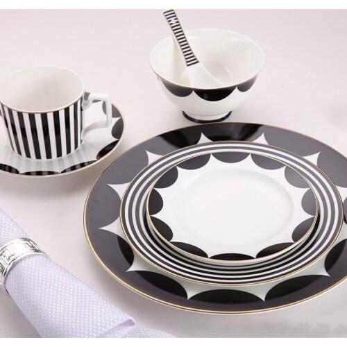 Black and white Western dish creative tableware ceramic plate model room Club Western steak inventory heart dish geometry series
