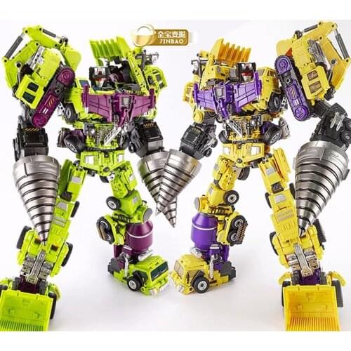 JinBao Transformation Devastator Yellow GT Oversize 6IN1 Bonecrusher Scrapper Gravity Mixmaster Hook KO Action Figure Robot Toys