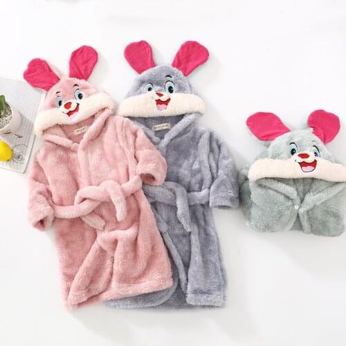 Kids Robes Hooded Pajamas Flannel Boys Clothes Girls Bathrobes Warm Animal Nightgowns Cartoon Rabbit Sleepwear Children Clothing