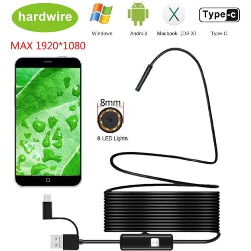 8.0mm Endoscope Camera 1080P HD USB Endoscope with 8 LED 1/2/5/10M Flexible Cable Waterproof Inspection Borescope for Android PC