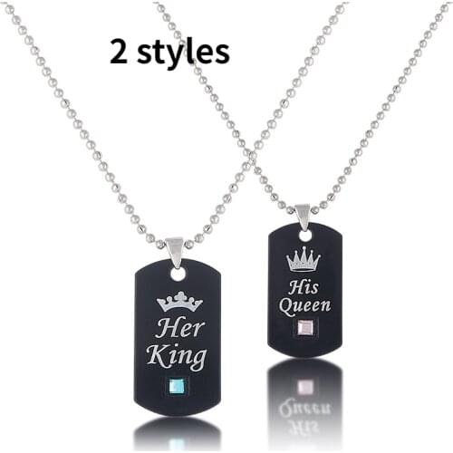 European and American popular Valentines Day gifts Her King His Queen Couple inlaid army necklace for unisex