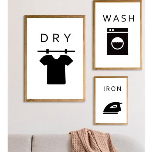 Laundry Room Wall Art Decoration Pictures Canvas Painting Laundry Care Symbols Guide Poster Wash Dry Fold Art Prints Decor