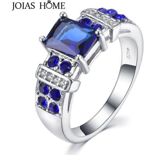 JoiasHome Classic 925 Sterling Silver Rings For Women With Square Blue Color Sapphire Gemstones Women Party Wholesale Gift 6-10