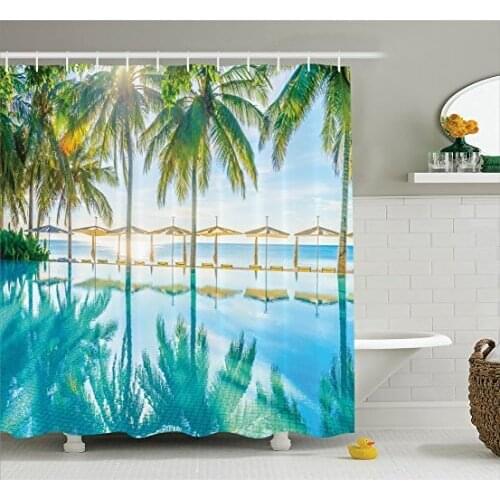 Landscape Shower Curtain Pool by The Beach with Seasonal Eden Hot Sunny Humid Coastal Bay Photography Bath Curtain For Bathroom