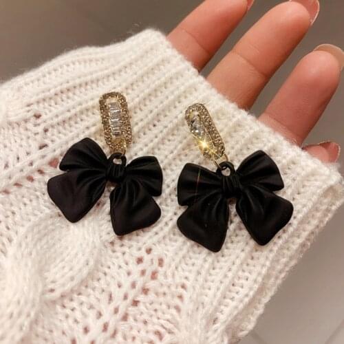 Fashion Bowknot Drop Earrings for Women 2021 Korean Crystal Gold Earring Female Statement Dangle Earring Jewellery Brincos