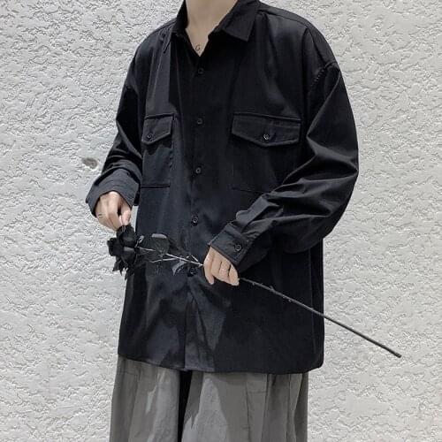 2020 Mens 8 Color Double Pocket Solid Color Shirts Long Sleeve Hawaiian Shirt Camisa Social Masculina Streetwear Shirts M-5XL