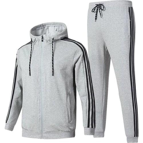 New Autumn Fashion Hooded Sweatshirt + Trackpants Mens Tracksuit Stripe Jogging Exercise Fashion Casual Male Suit Street Clothe