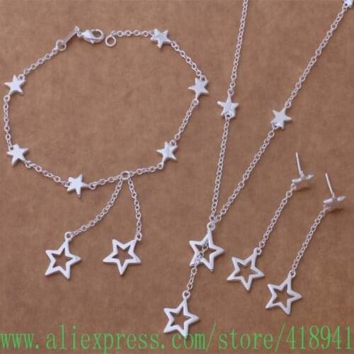 Silver Plated Jewelry Sets Bracelet 152 + Necklace 559 + Earring 185 /echamtoa bdjajuqa AS161