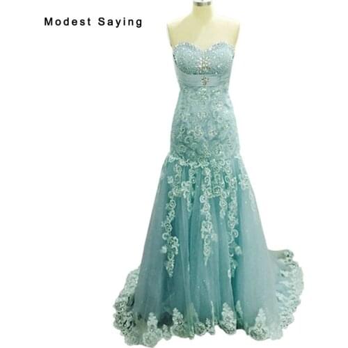 Real Green Sexy Mermaid Sweetheart Beaded Lace Evening Dresses 2017 Rhinestone Engagement Long Prom Gown vestidos de festa BE103